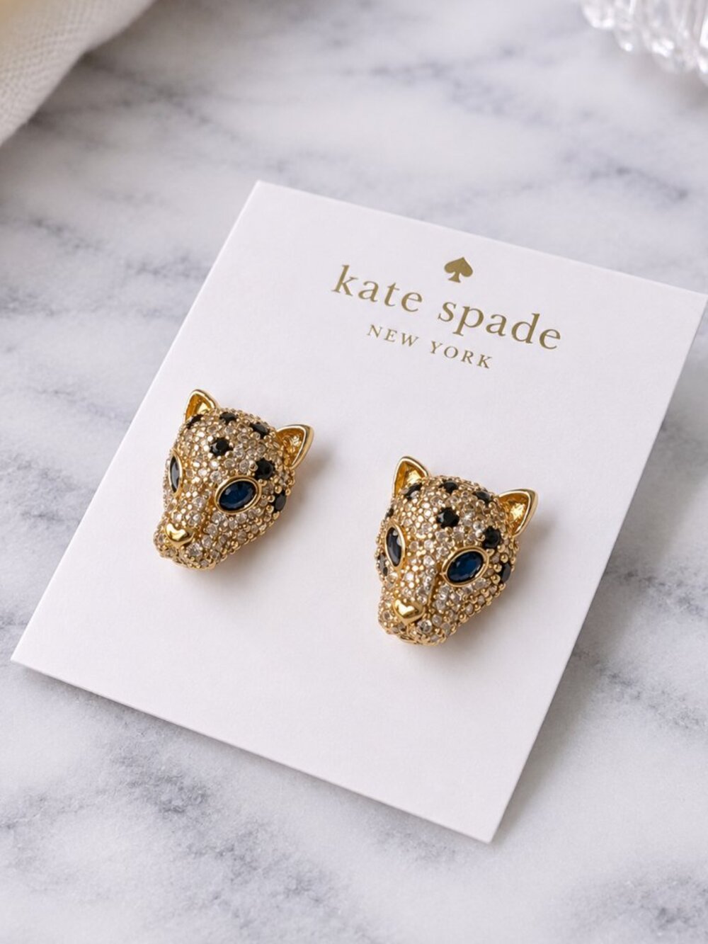 Kate Spade Leopard Crystal Stud Earrings Gold Cheetah Jewelry ๐โจ - Picture 2 of 2